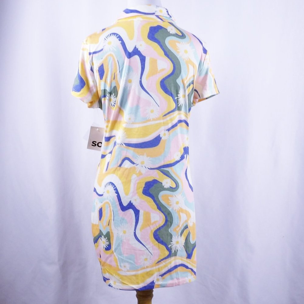SO Ruched Button Down Juniors Bodycon Dress Retro Look Floral Print NWT - Picture 7 of 8